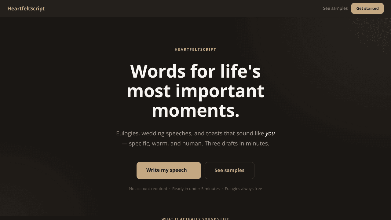 HeartfeltScript website screenshot