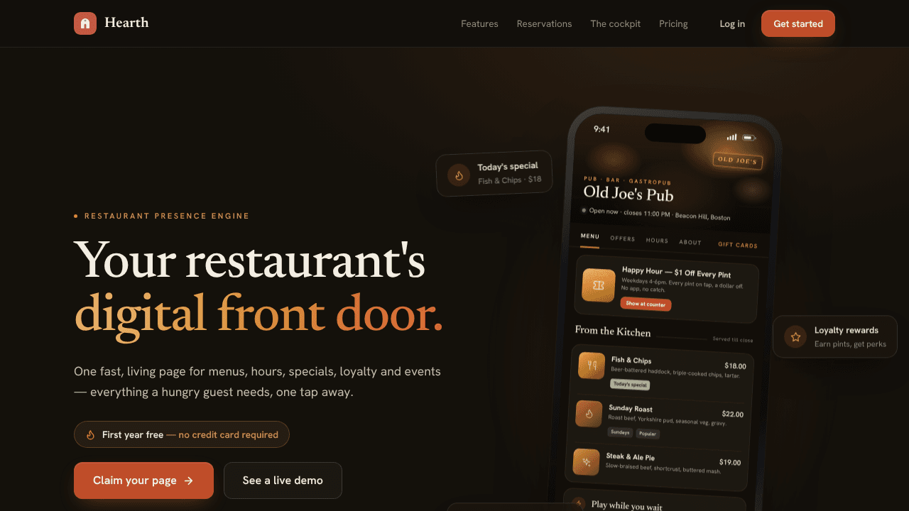 Hearth.page website screenshot