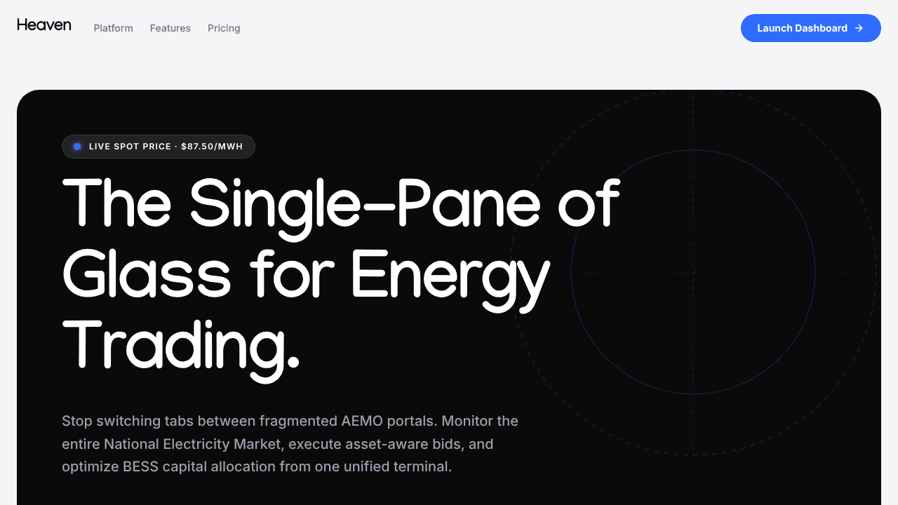 Heaven — NEM Grid Intelligence website screenshot