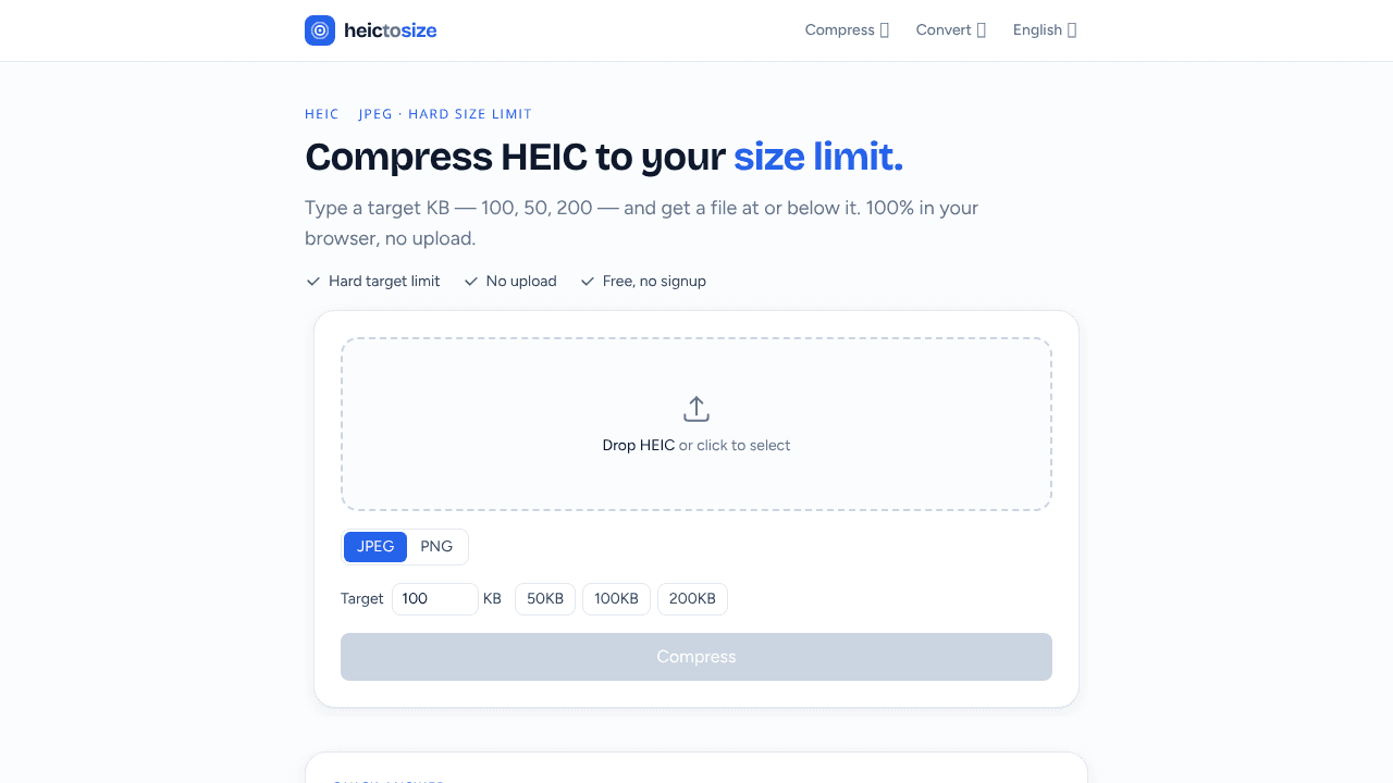 HEIC To Size website screenshot
