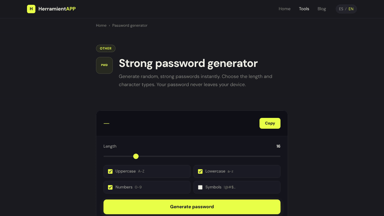 Herramientapp website screenshot
