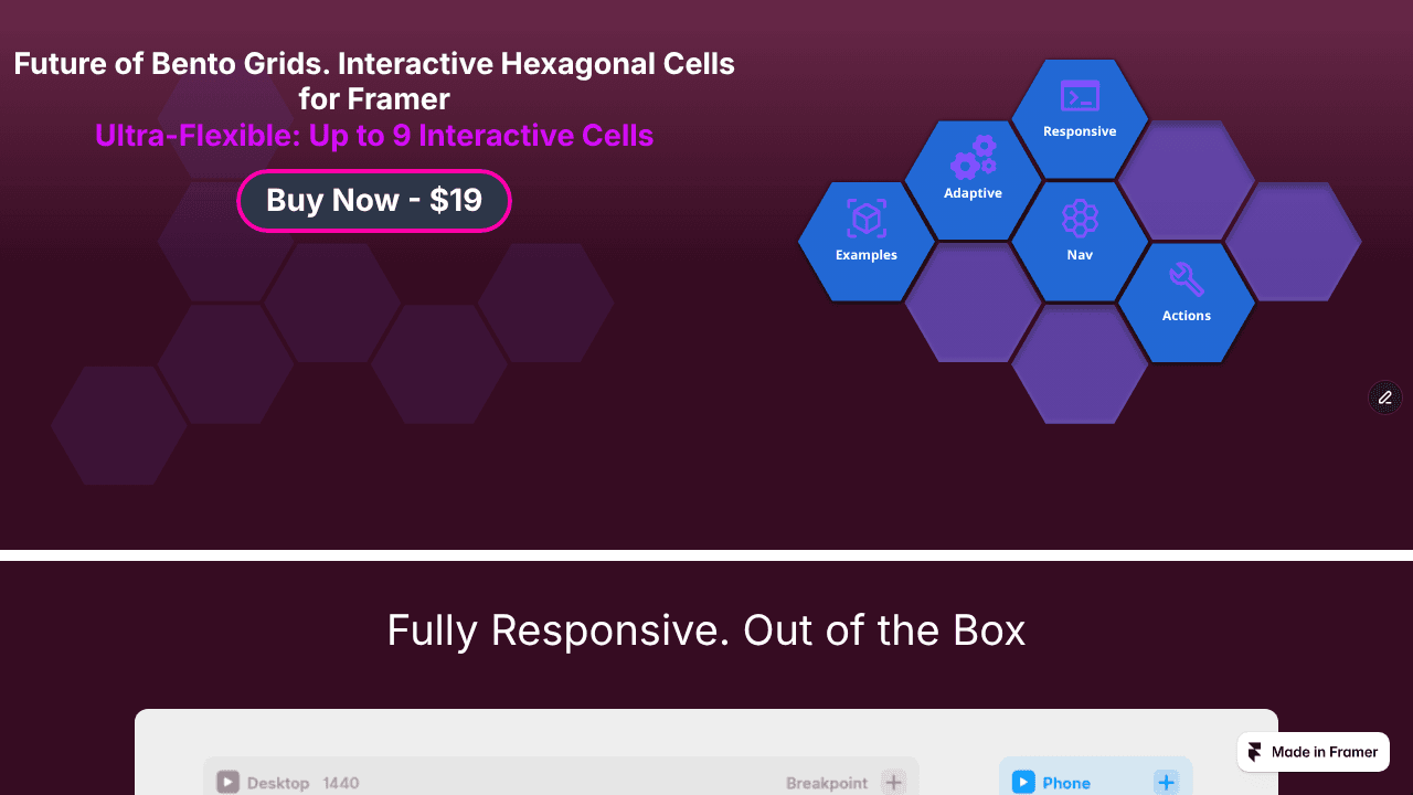 Hex Bento Grid website screenshot