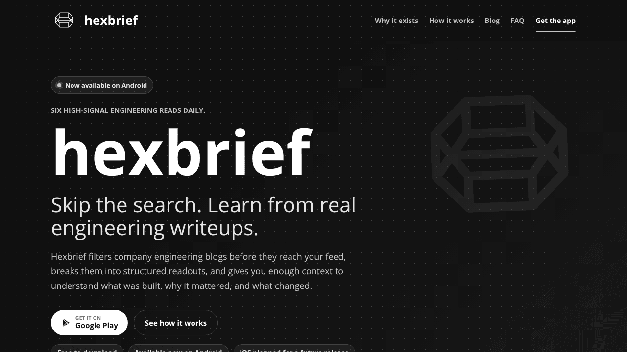 hexbrief website screenshot