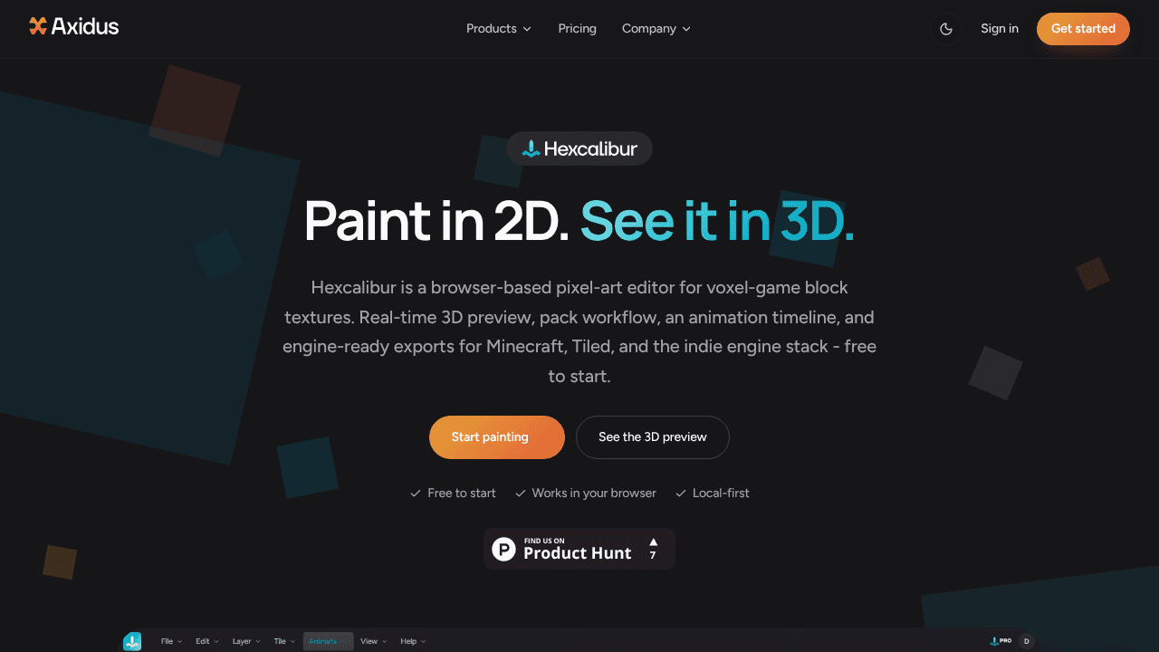 Hexcalibur website screenshot