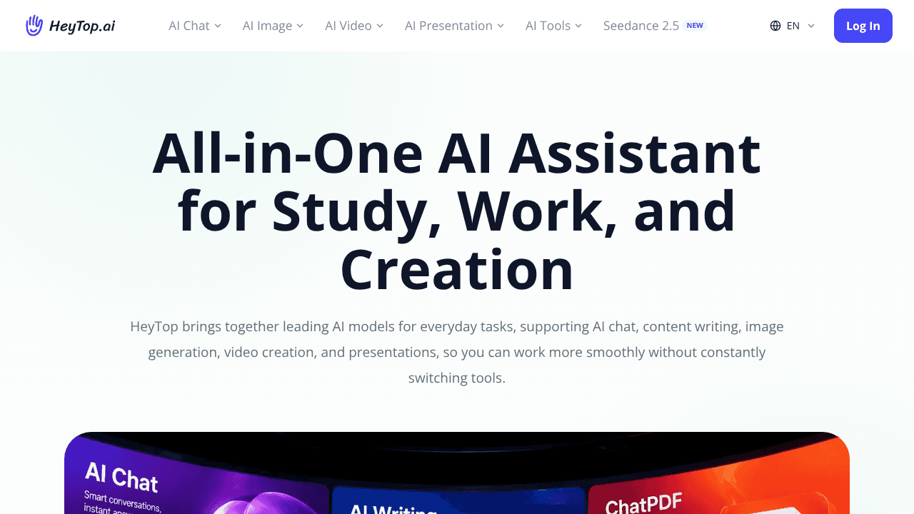 HeyTop: All-in-One AI Platform website screenshot