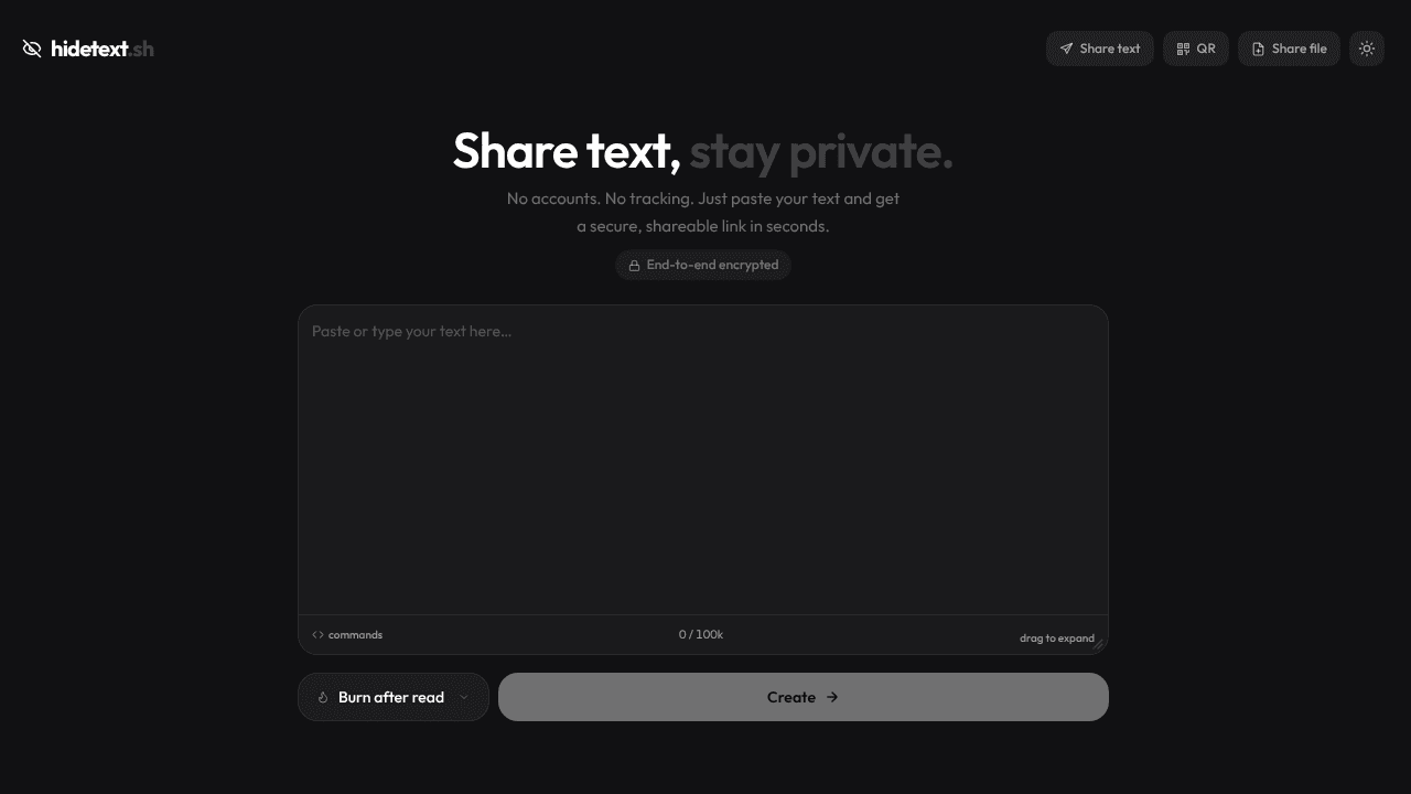 Hidetext.sh website screenshot
