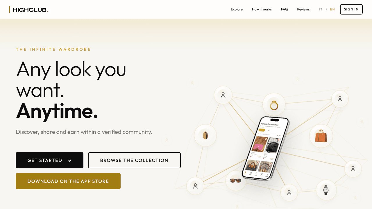 HIGHCLUB - Rent and share fashion website screenshot