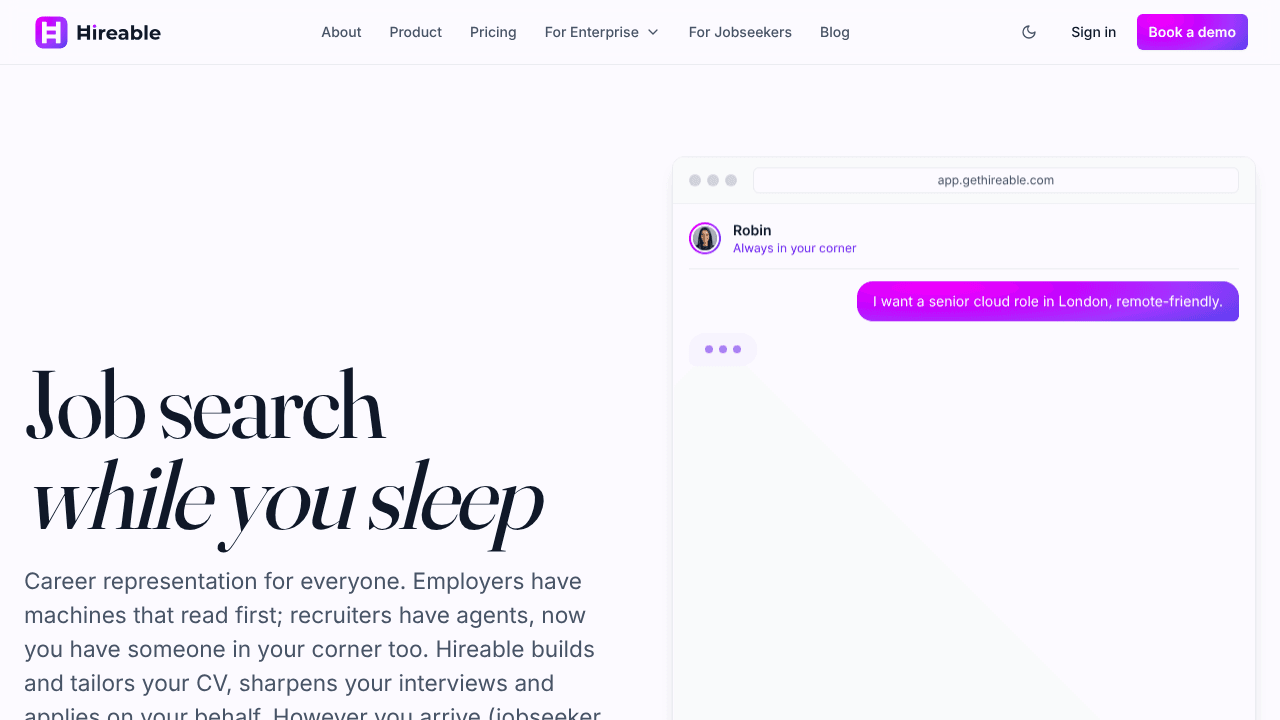 Hireable website screenshot