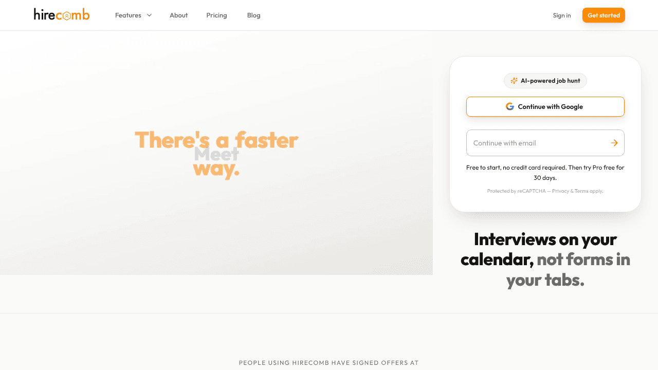 hirecomb website screenshot