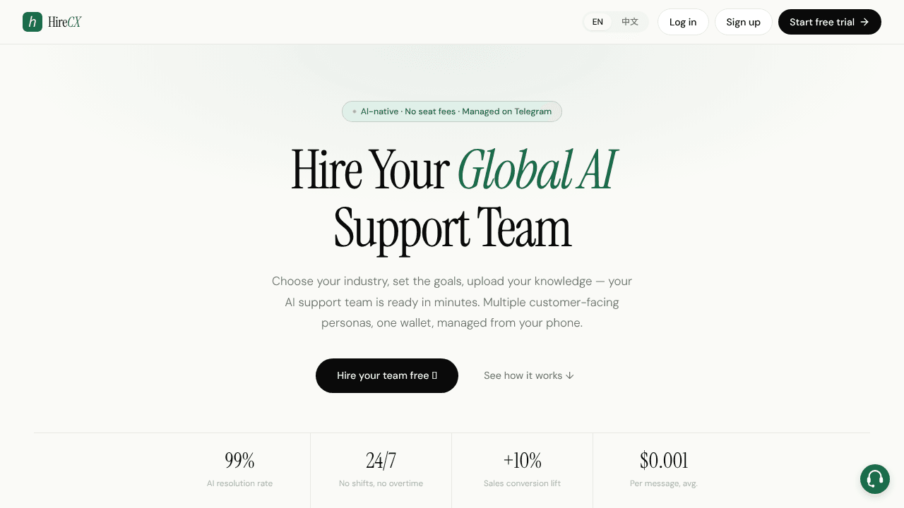 HireCX website screenshot