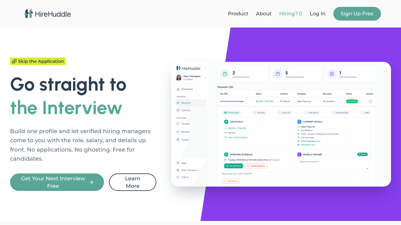 HireHuddle website screenshot