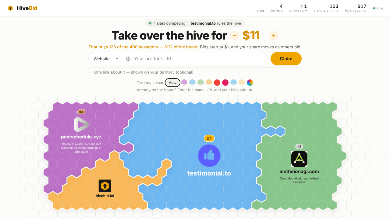 HiveBid website screenshot