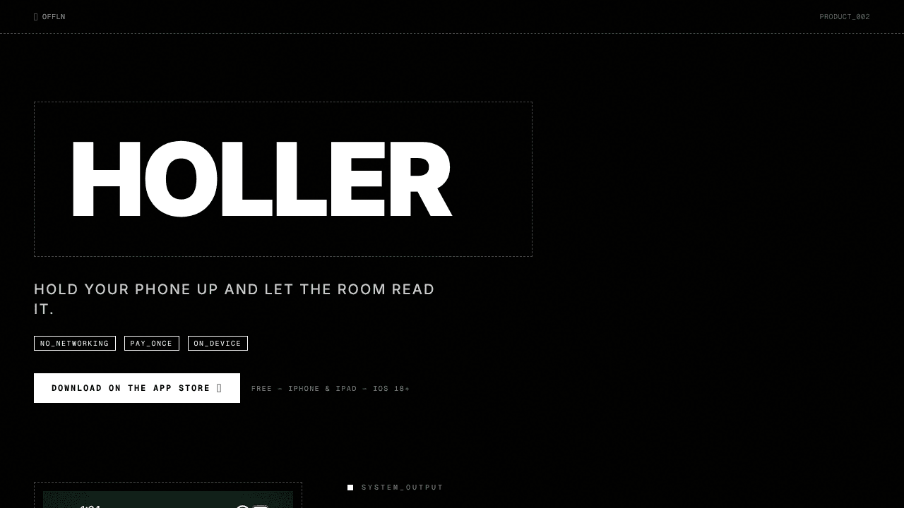 Holler website screenshot