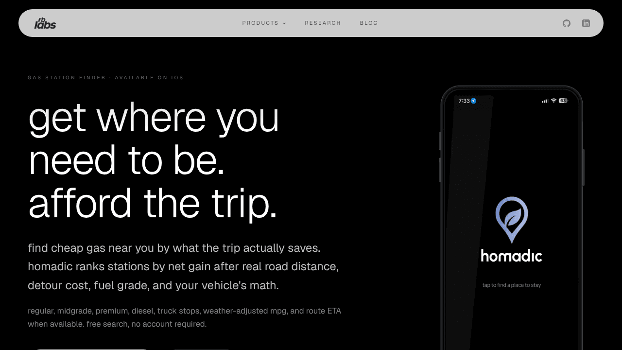 homadic website screenshot