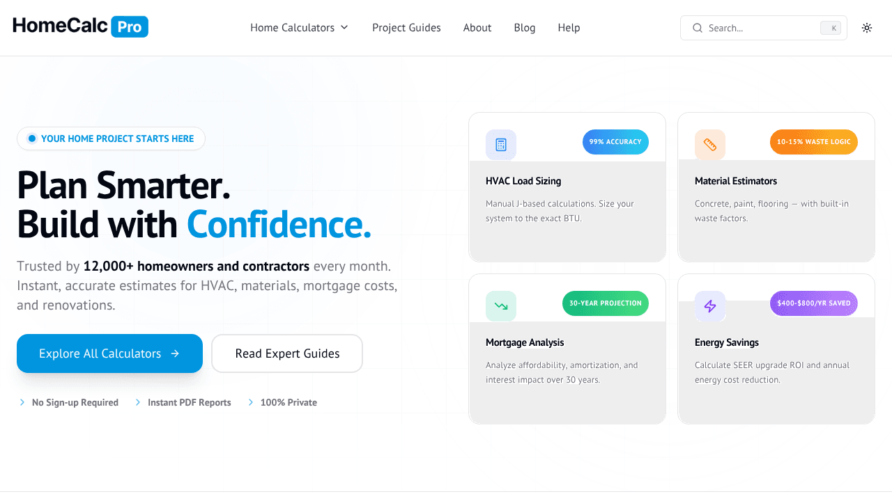 HomeCalc Pro website screenshot