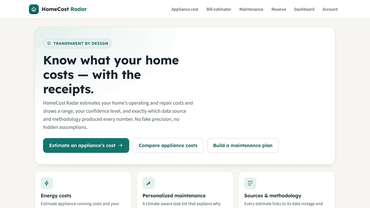 HomeCostRadar website screenshot