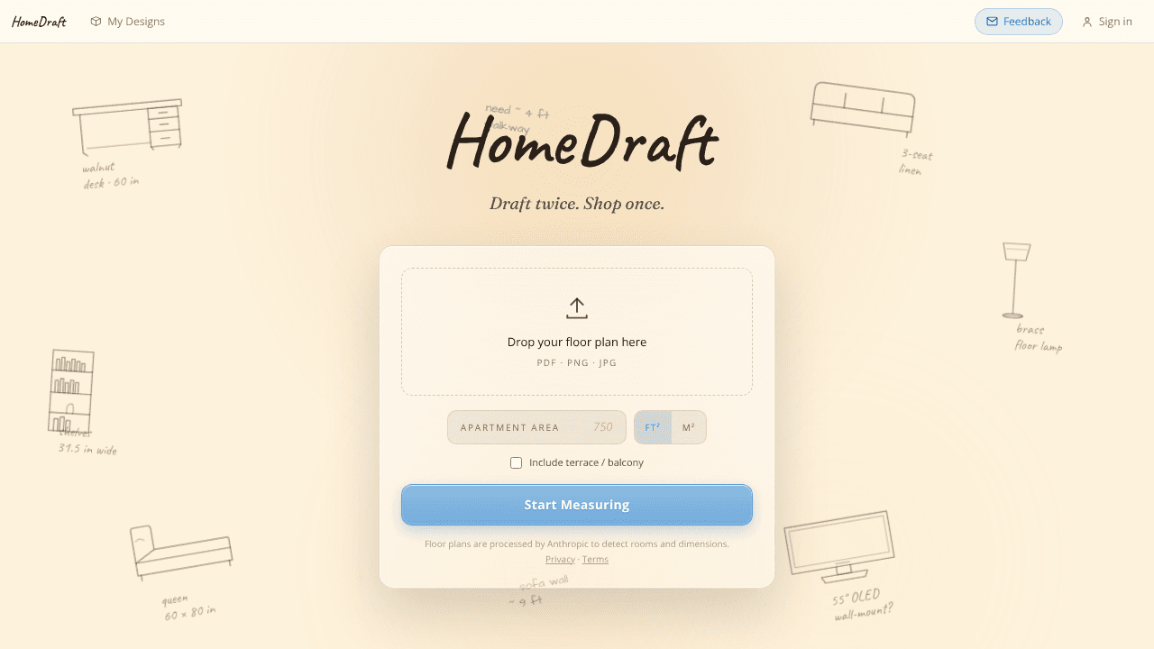 HomeDraft website screenshot