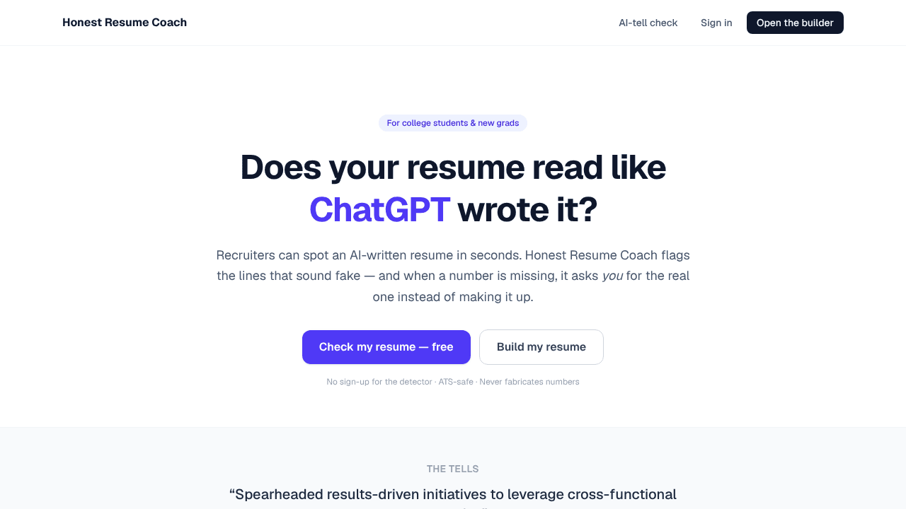 Honest Resume Coach website screenshot