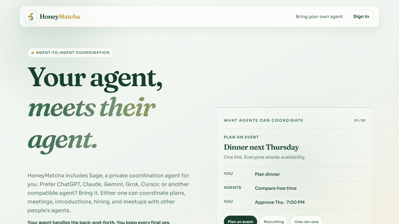 HoneyMatcha website screenshot