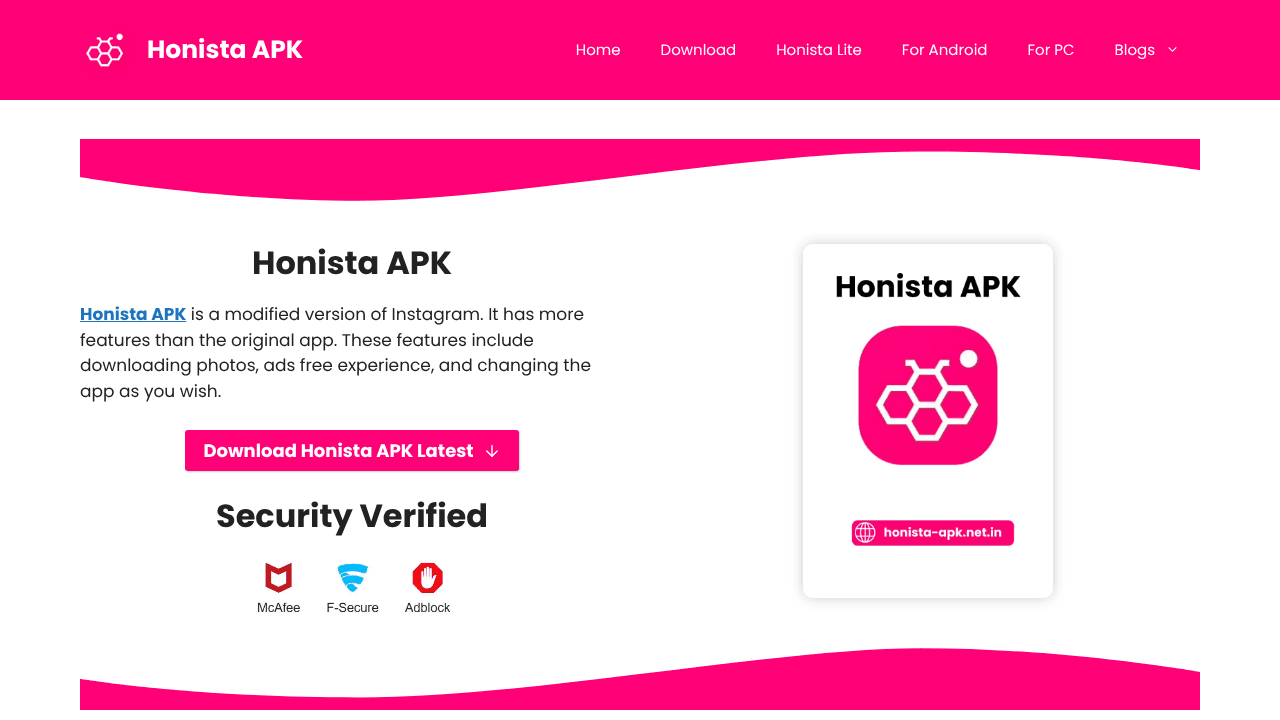 Honista APK website screenshot