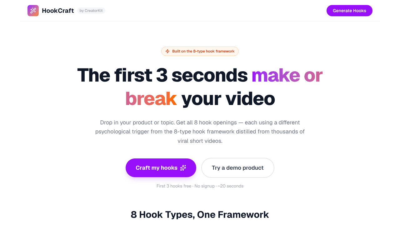 HookCraft website screenshot