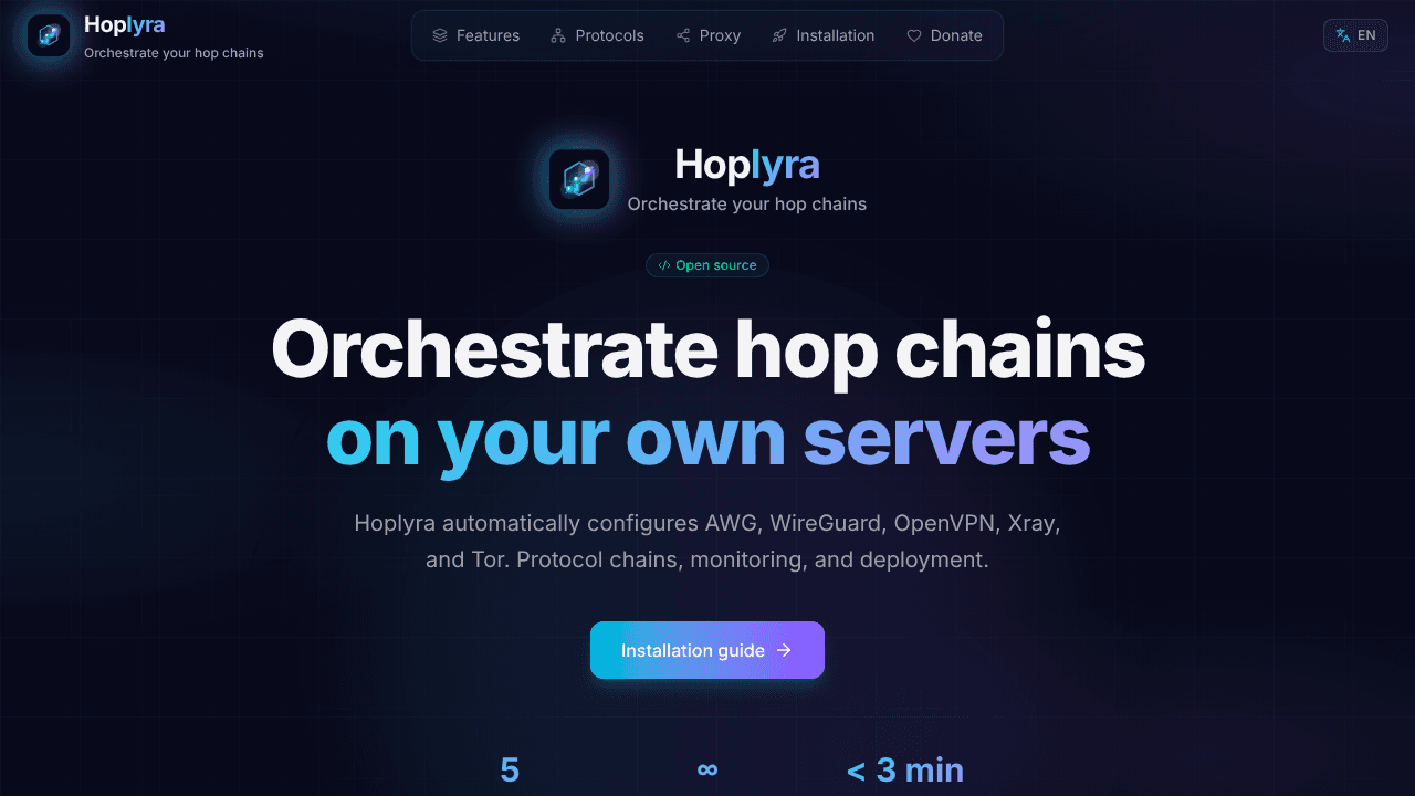 Hoplyra · Orchestrate your hop chains website screenshot
