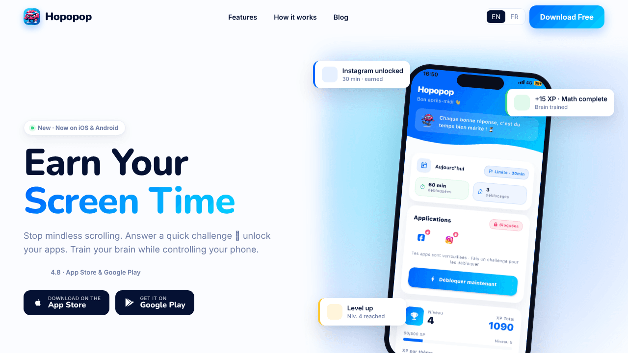 Hopopop - Earn Your Scroll website screenshot