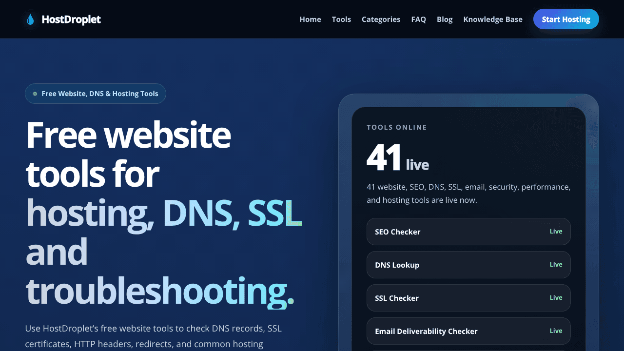 HostDroplet Tools website screenshot