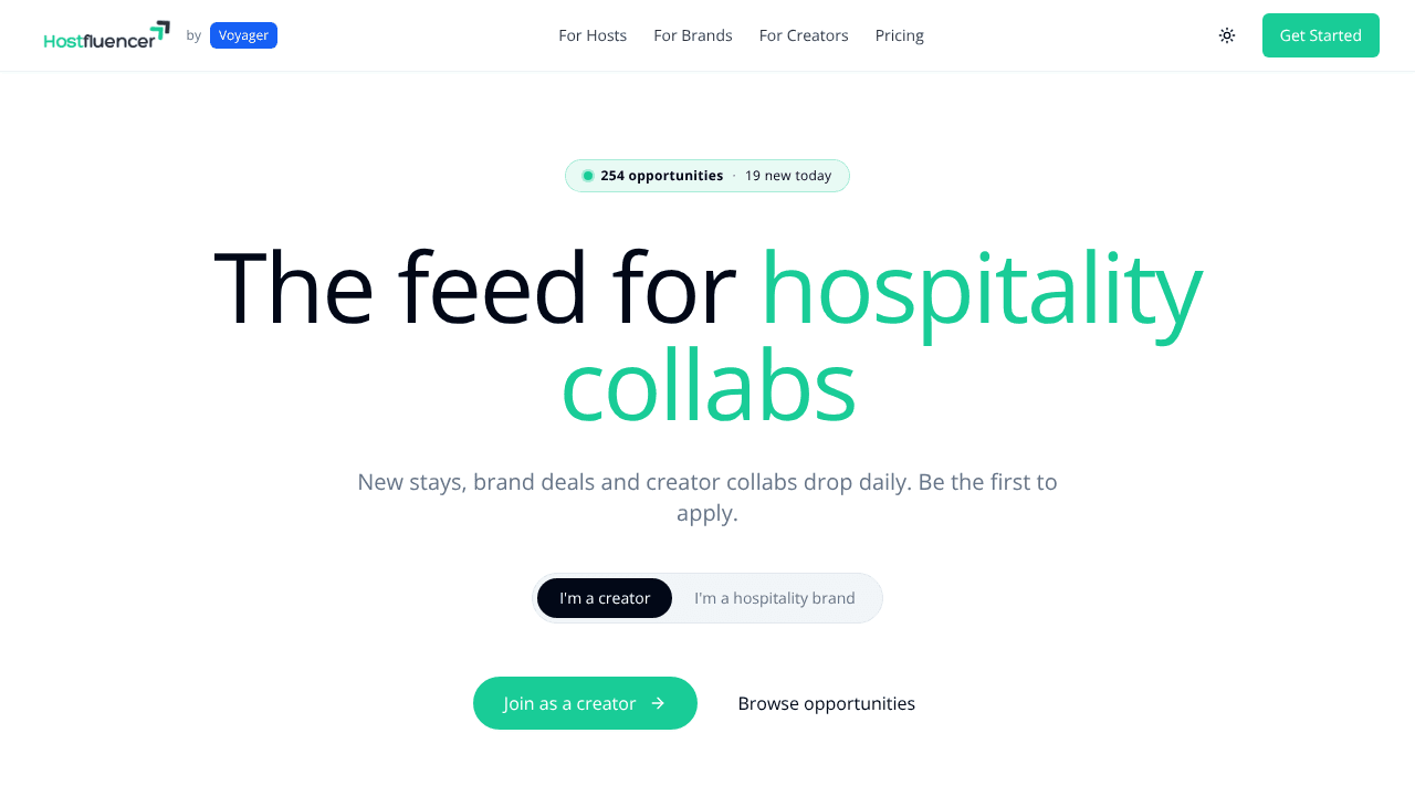 Hostfluencer website screenshot