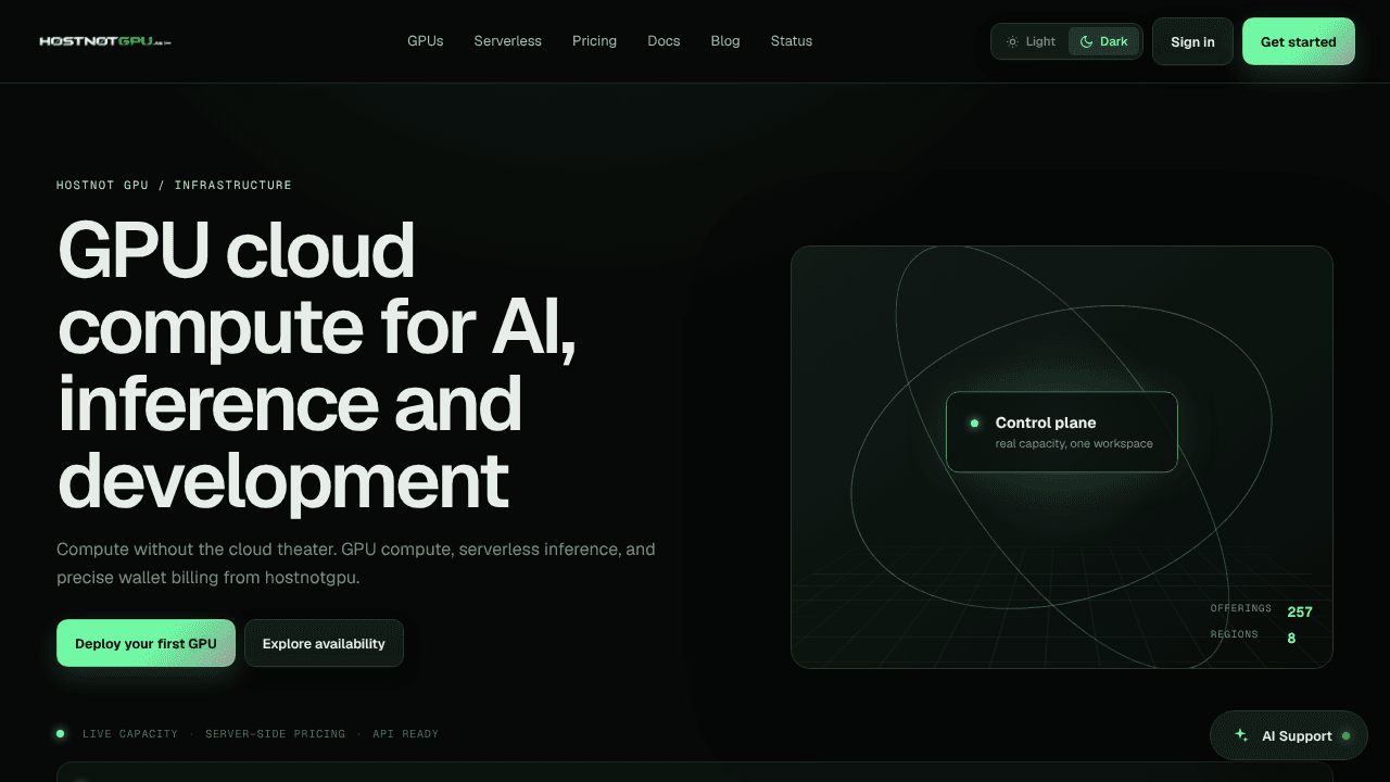 Hostnot GPU website screenshot