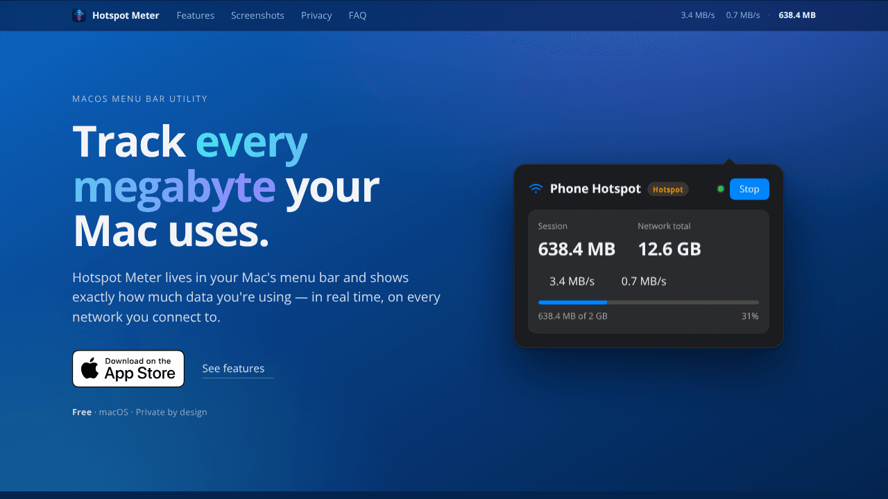 Hotspot Meter  website screenshot