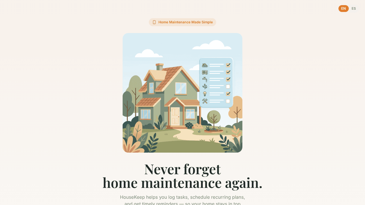 HouseKeepCalm App website screenshot