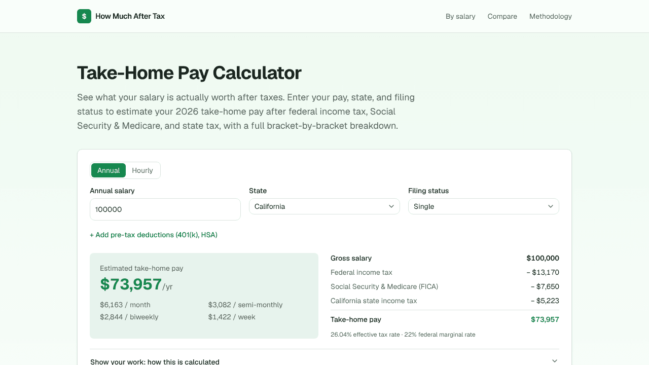 How Much After Tax website screenshot