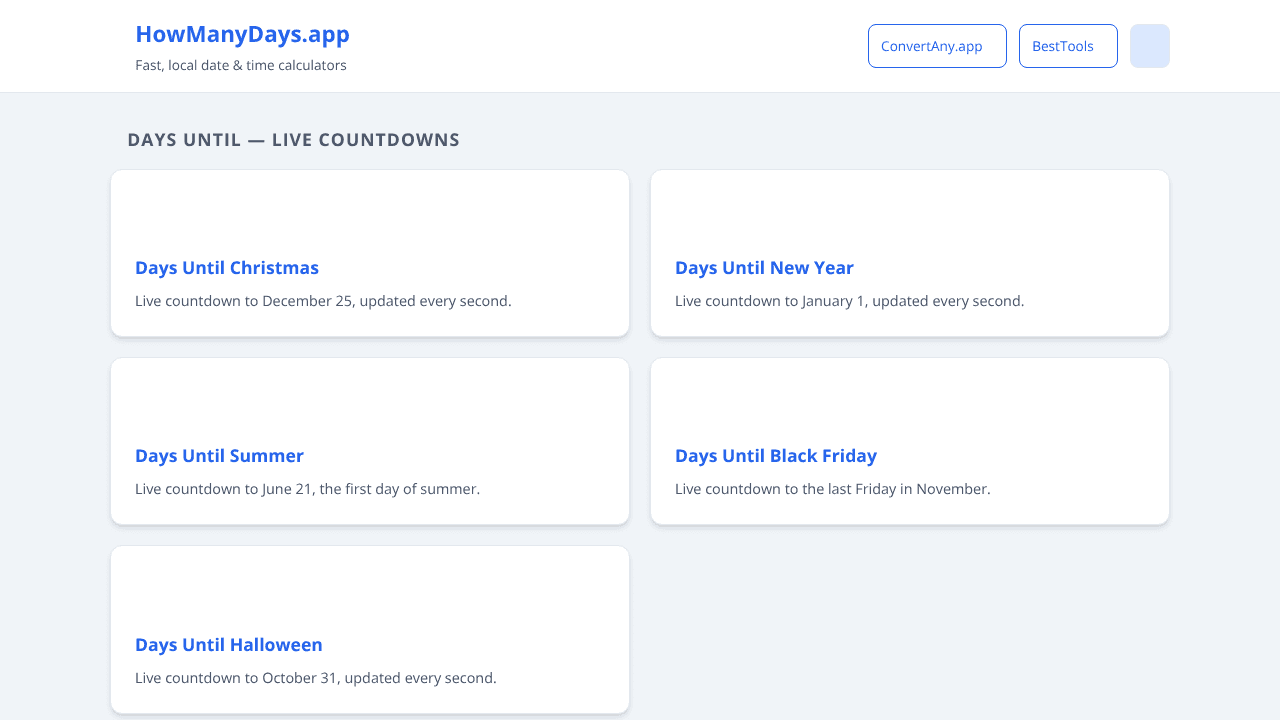 HowManyDays.app website screenshot