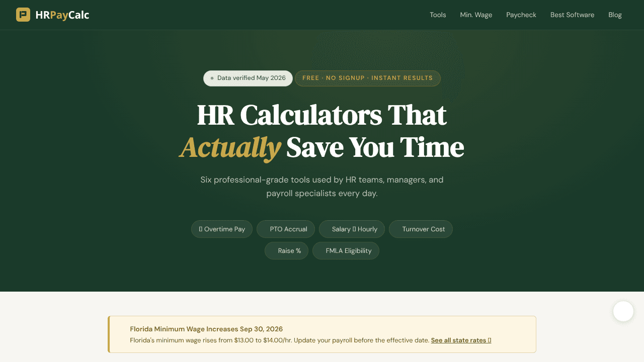 HRPayCalc website screenshot