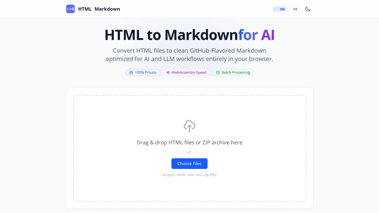 html-to-markdown-ai website screenshot