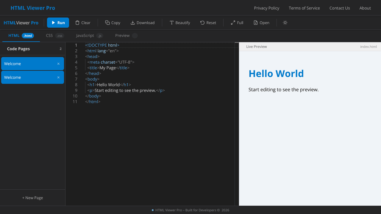 HTML Viewer Pro website screenshot