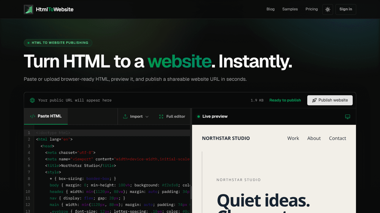 HtmlToWebsite website screenshot