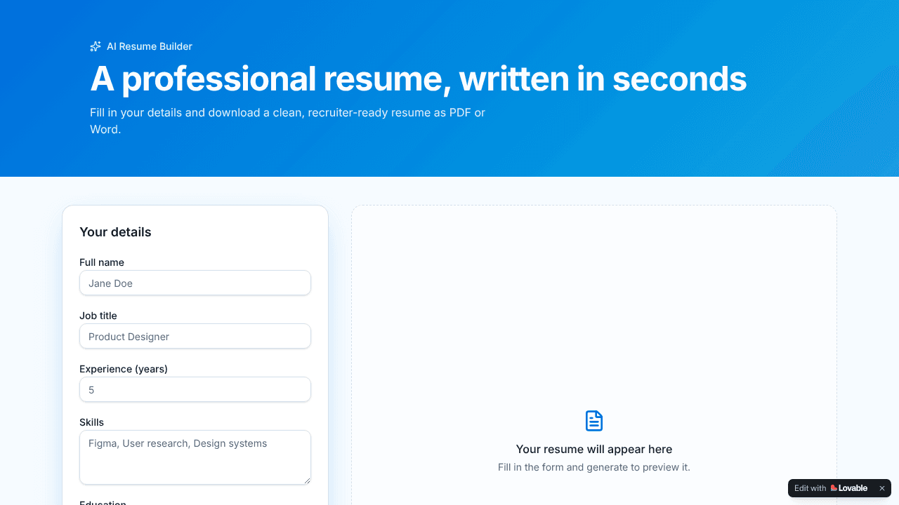 https://resume-magic-wand-52.lovable.app website screenshot