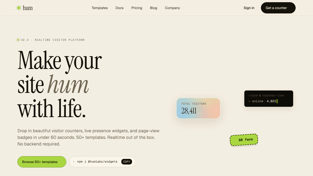 Hum website screenshot