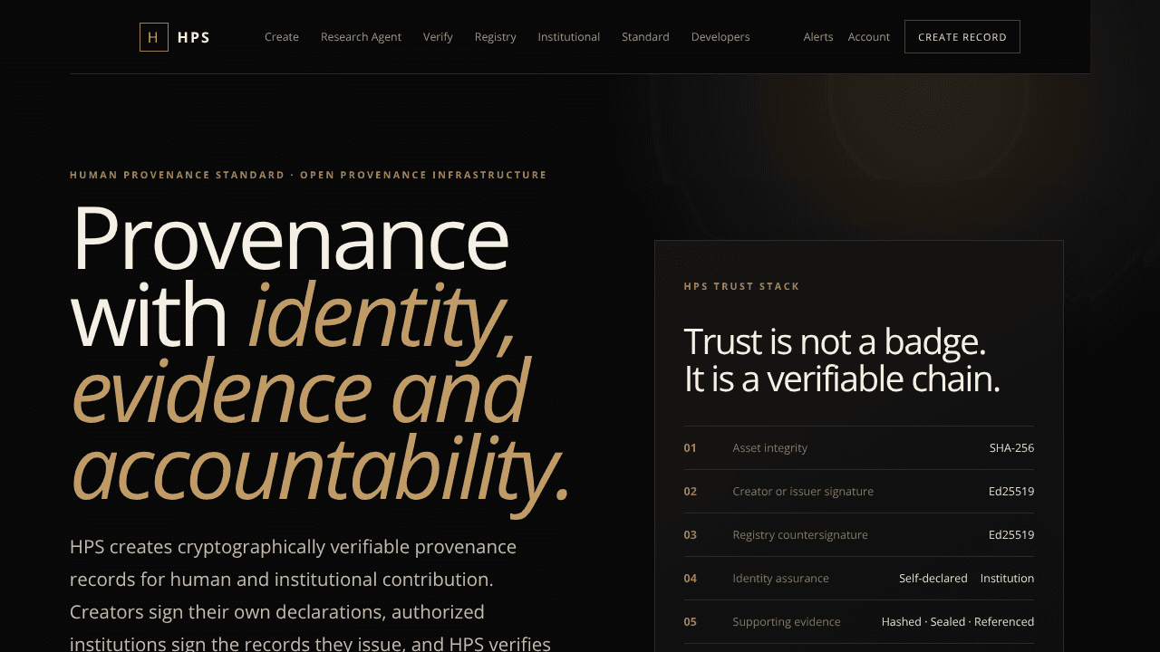 Human Provenance Standard — HPS website screenshot