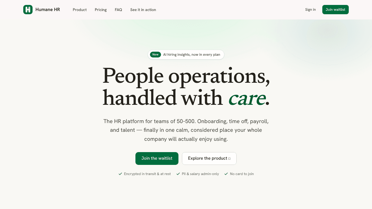 Humane HR website screenshot