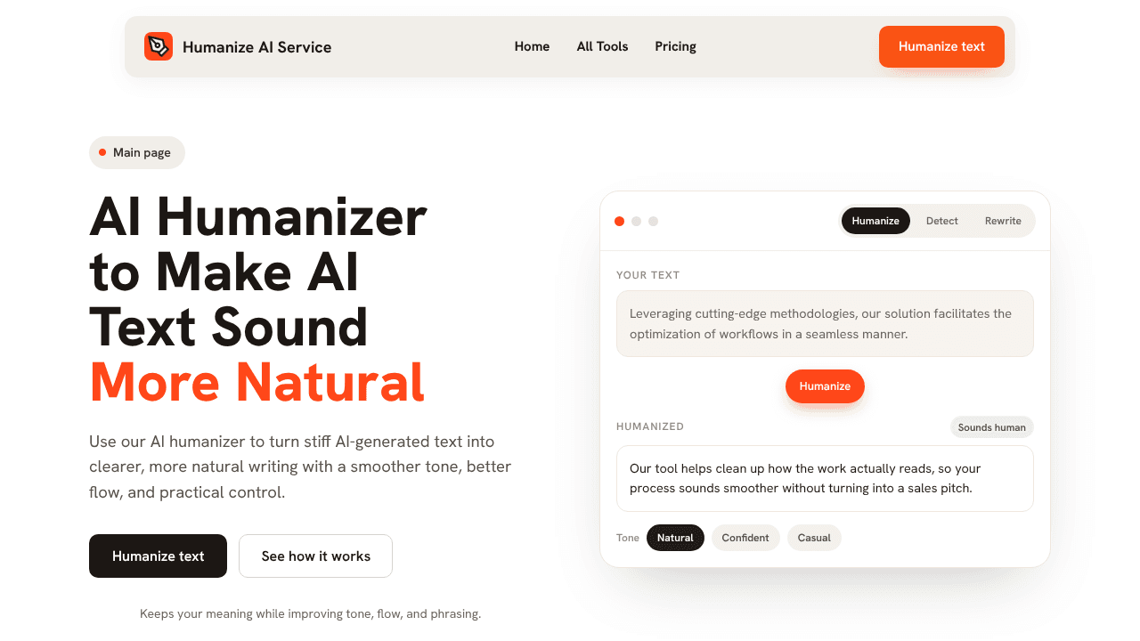 Humanize AI Service website screenshot