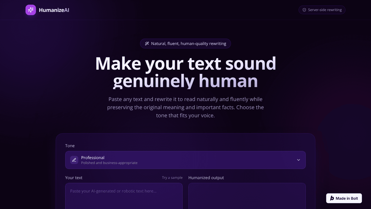 HumanizeAI website screenshot