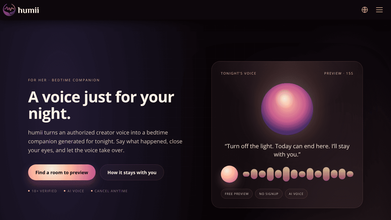 Humii App website screenshot
