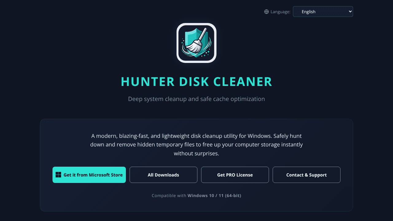 Hunter Disk Cleaner website screenshot