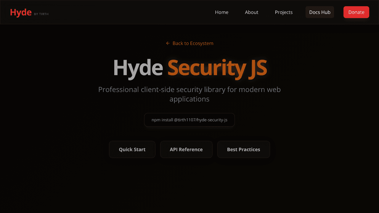 Hyde Security JS website screenshot