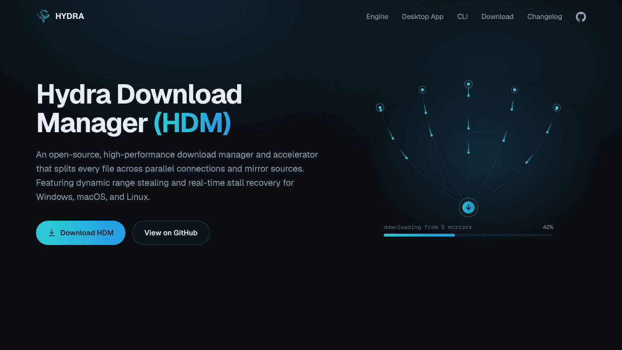 Hydra download manager website screenshot