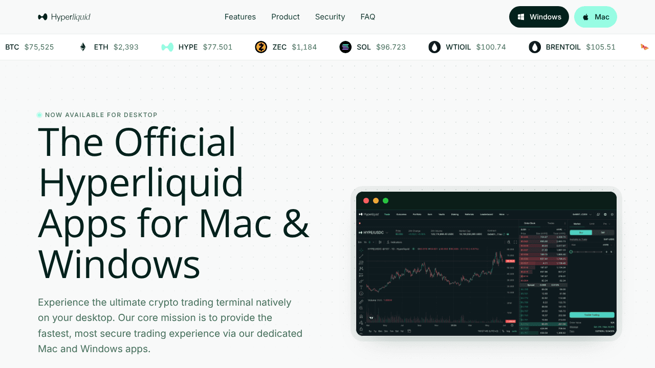 Hyperliquid Crypto Desktop website screenshot