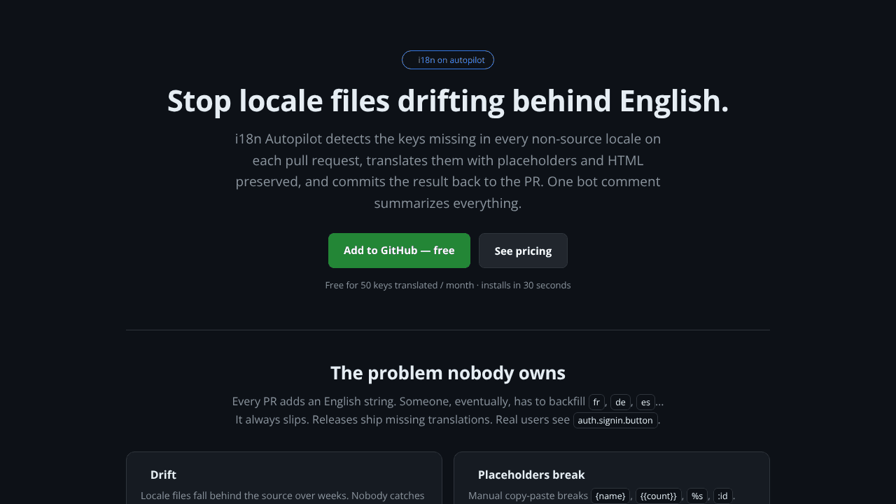 i18n Autopilot website screenshot